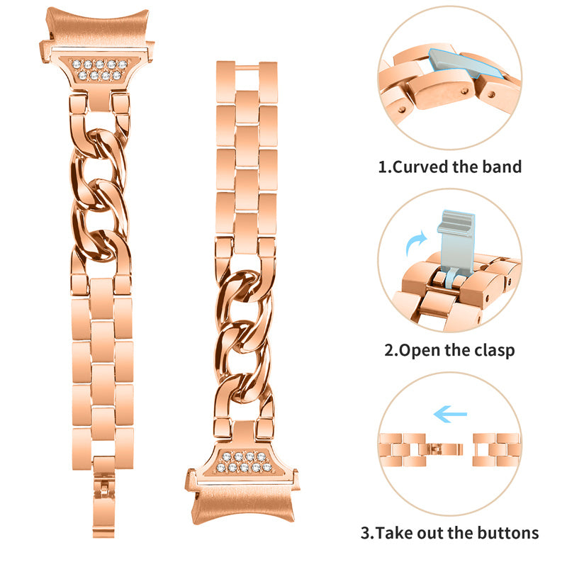 For Samsung Galaxy Watch 5 4 Active 44mm 40mm Watch 5 Pro 45mm Metal Watch Strap Rhinestone Decor Wrist Band with Adapter Connector For Samsung Galaxy Watch 5 4 Active 44mm 40mm Watch 5 Pro 45mm Metal Watch Strap Rhinestone Decor Wrist Band with Adapter Connector